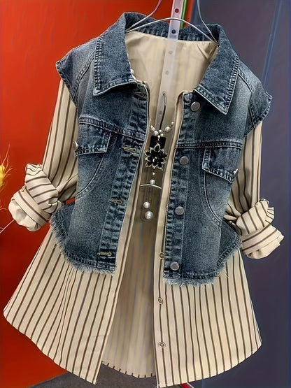 Women's Windproof Denim Graphic Jacket detail view