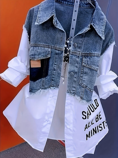 Women's Windproof Denim Graphic Jacket detail view