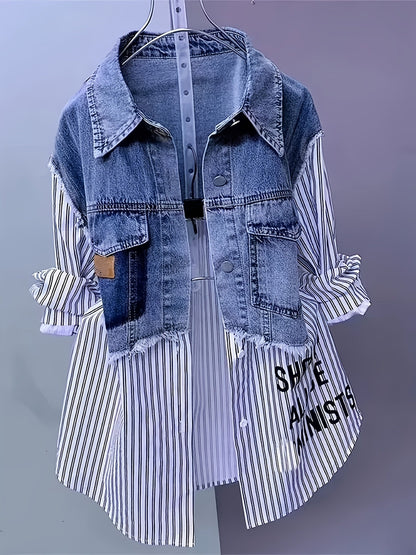 Women's Windproof Denim Graphic Jacket detail view