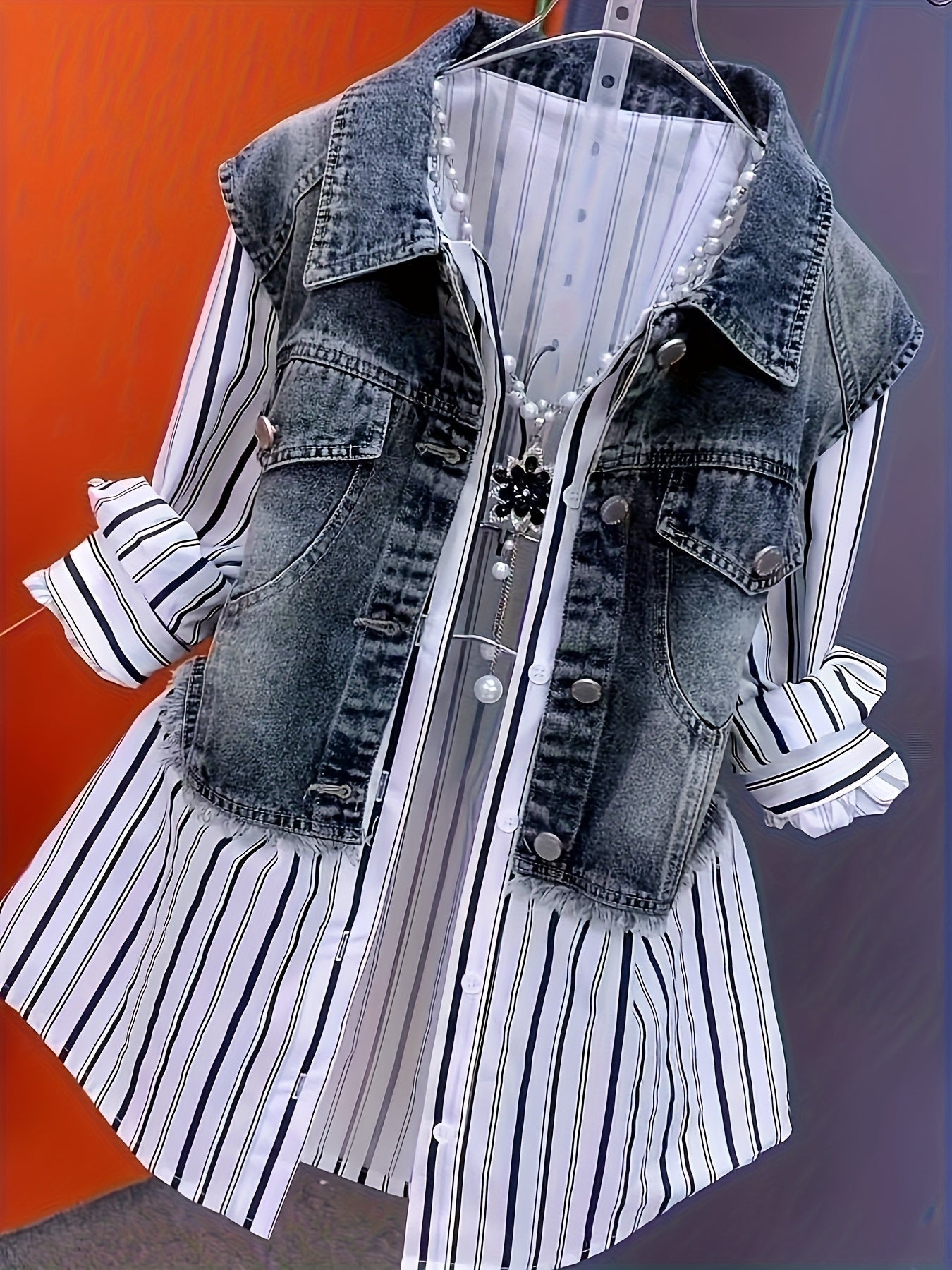 Women's Windproof Denim Graphic Jacket detail view