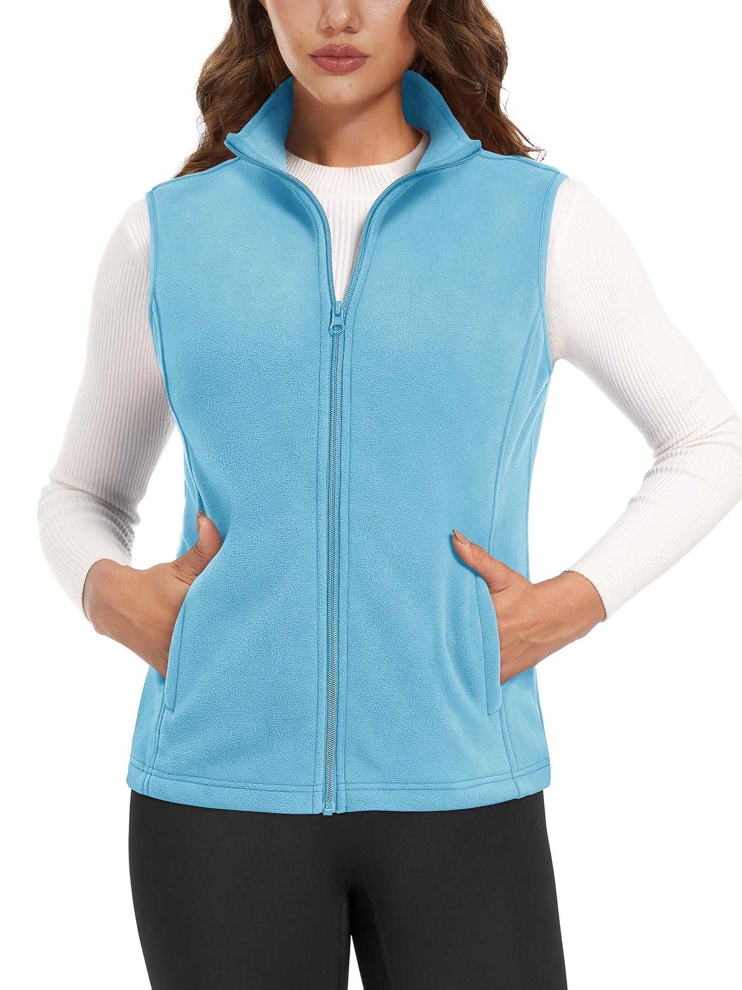 Women's Windproof Denim Zip-Up Vest detail view