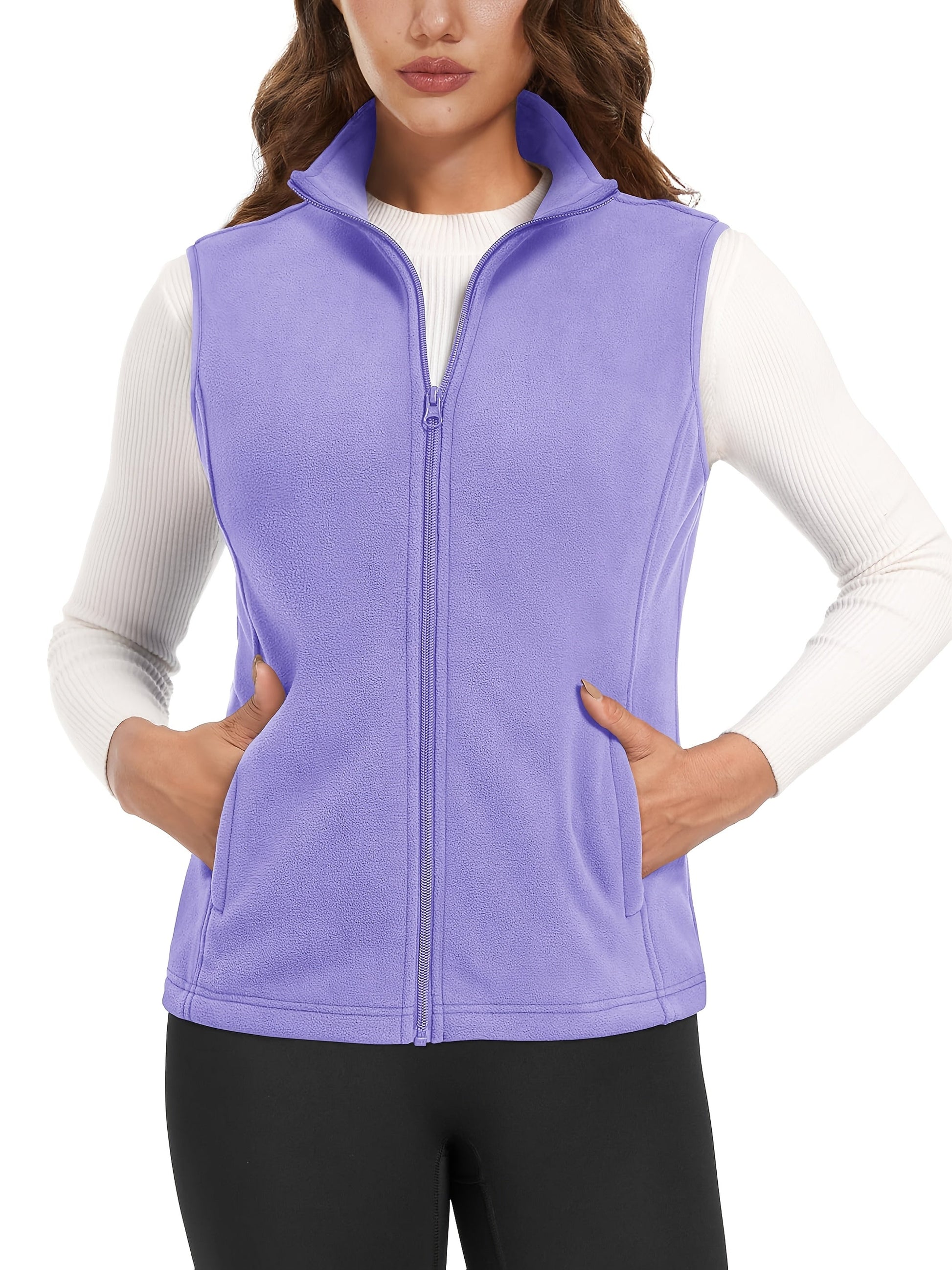 Women's Windproof Denim Zip-Up Vest – Khaki option – main product image