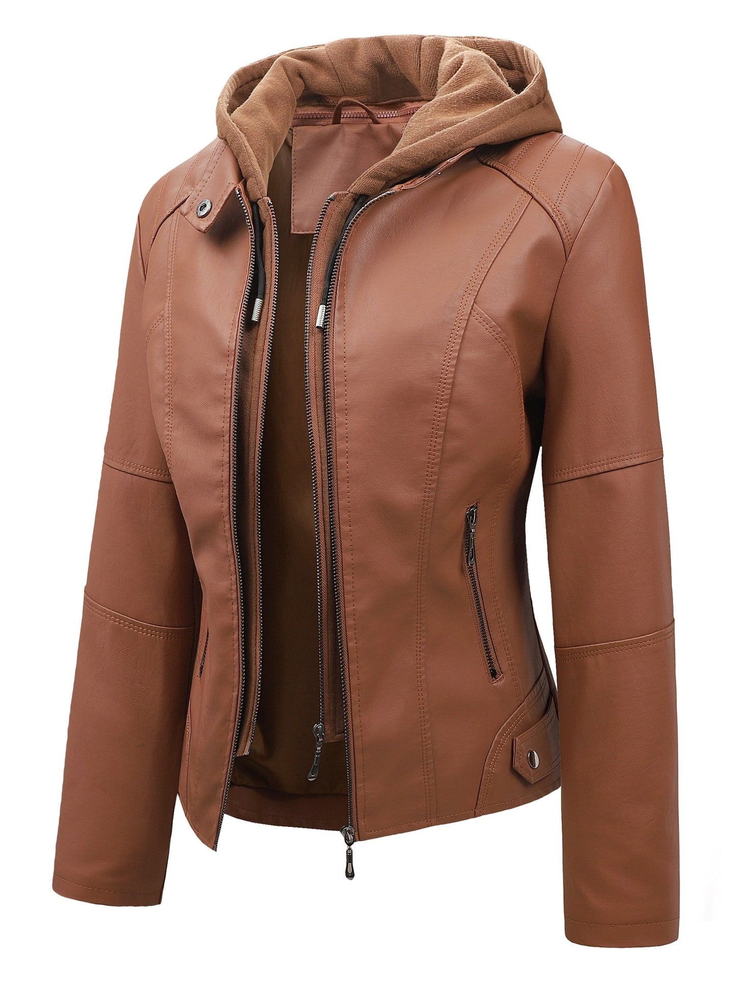 Women's Windproof Faux Leather Pullover Coat – view 9