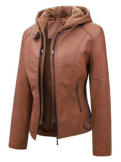 Women's Windproof Faux Leather Pullover Coat – Black option – main product image
