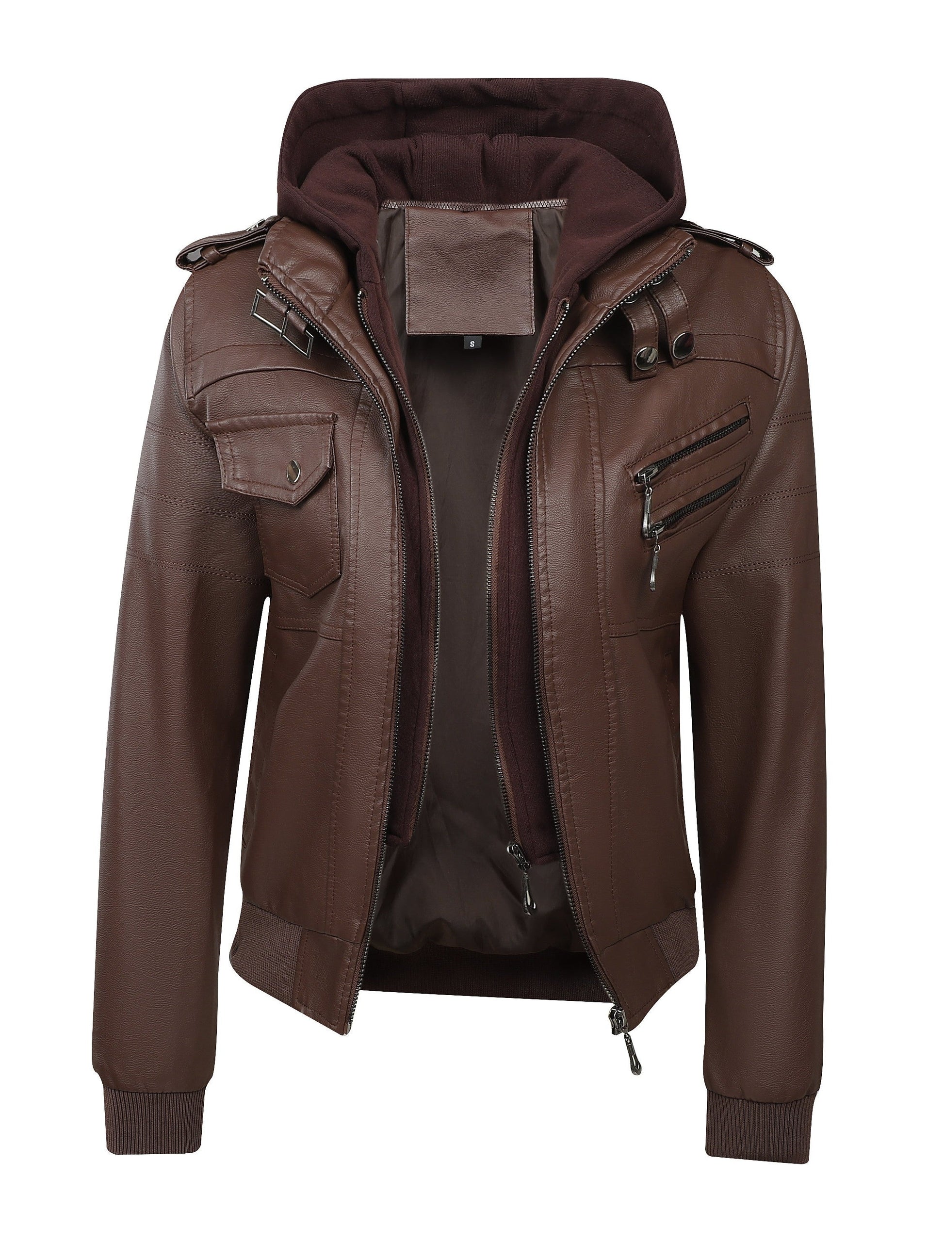 Women's Windproof Faux Leather Pullover Jacket detail view
