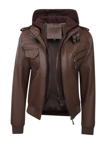 Women's Windproof Faux Leather Pullover Jacket detail view