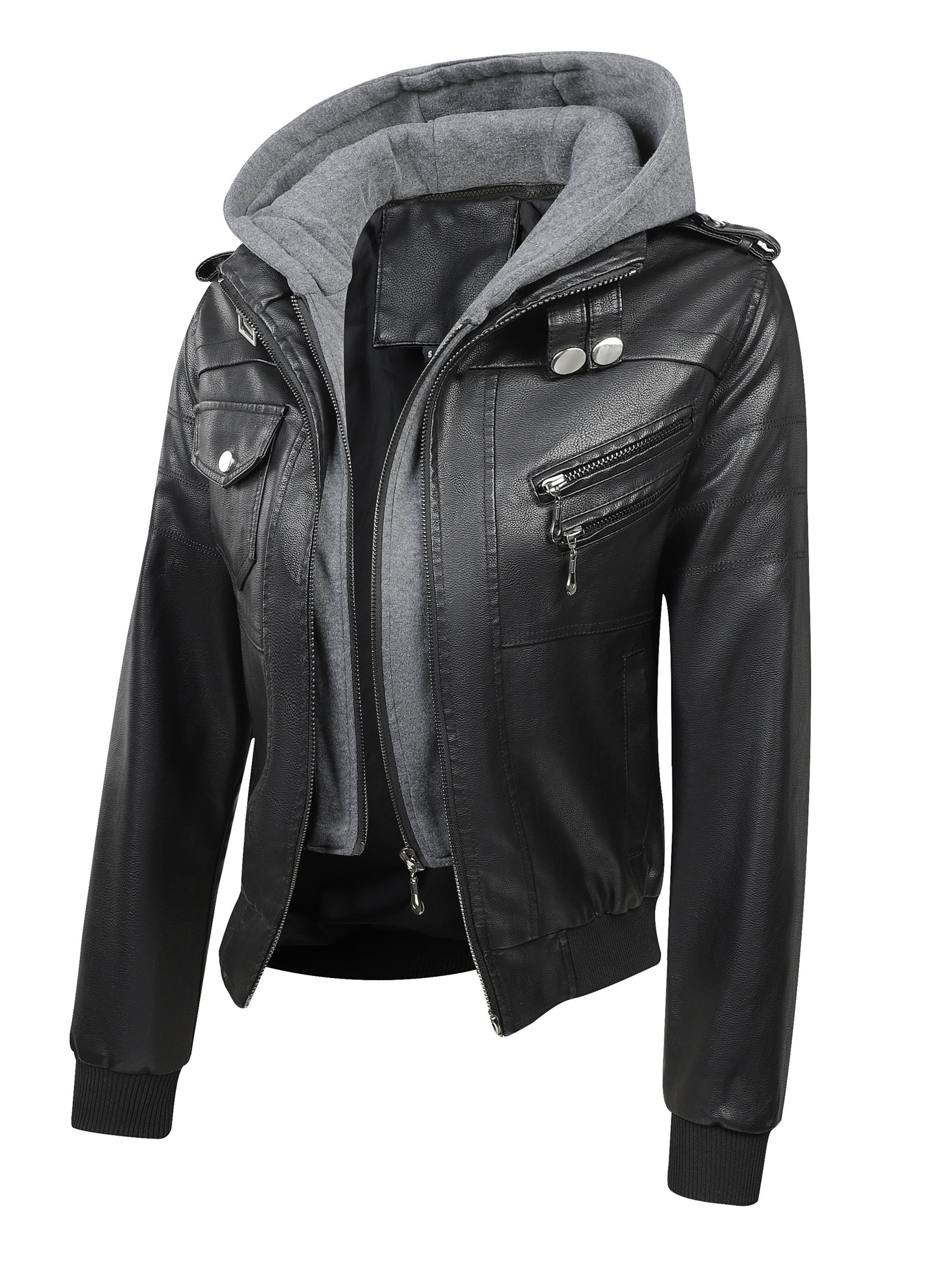 Women's Windproof Faux Leather Pullover Jacket detail view