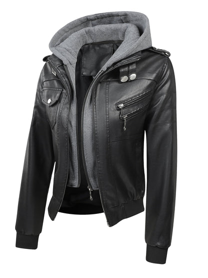 Women's Windproof Faux Leather Pullover Jacket detail view
