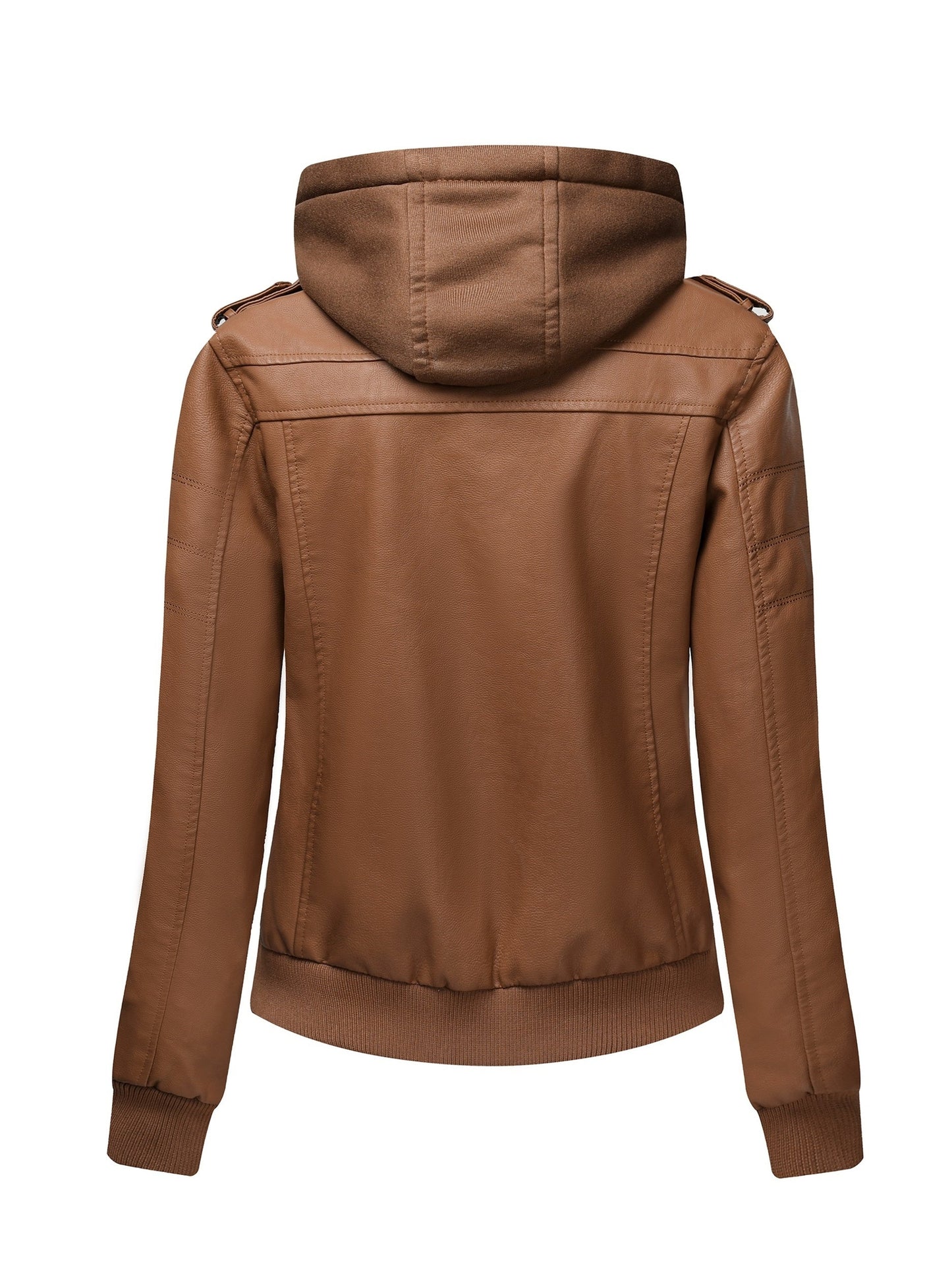 Women's Windproof Faux Leather Pullover Jacket detail view