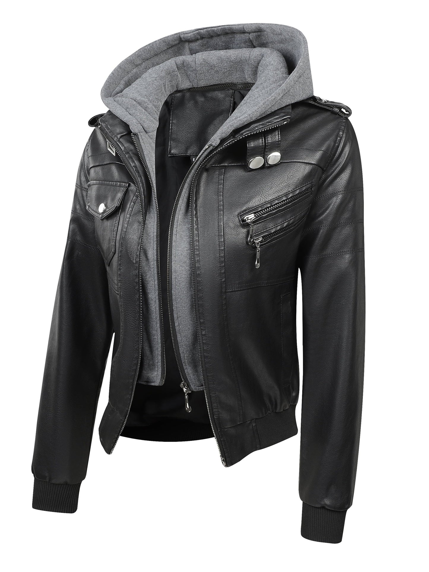 Women's Windproof Faux Leather Pullover Jacket – Black option – view 2