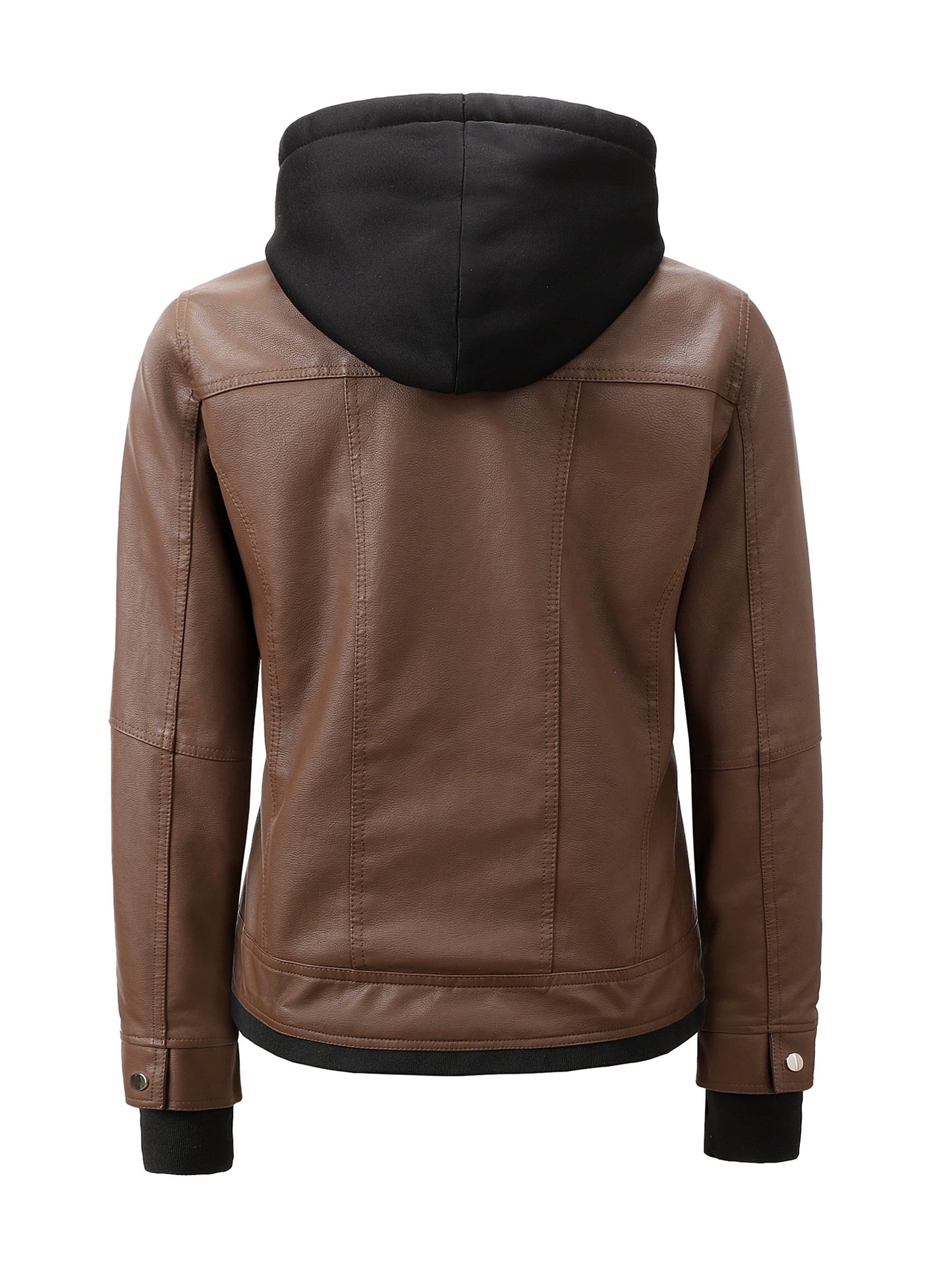 Women's Windproof Faux Leather Zip-Up Jacket detail view