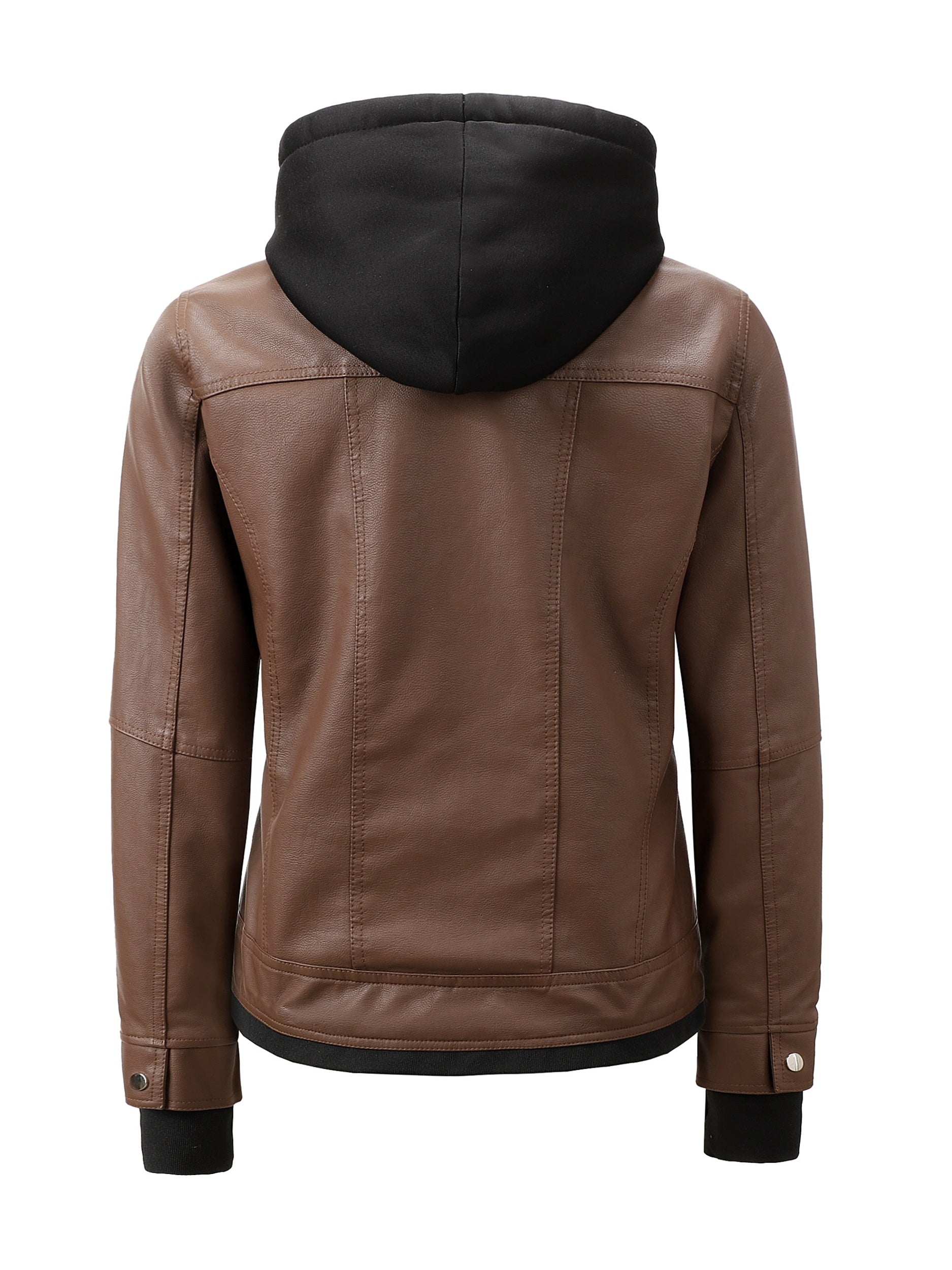 Women's Windproof Faux Leather Zip-Up Jacket detail view