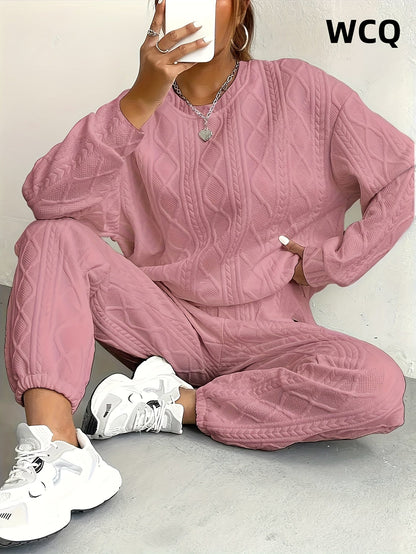 Women's Winter Sweatsuit Set - Solid Color Cozy Casual Matching Look – Green option – view 4