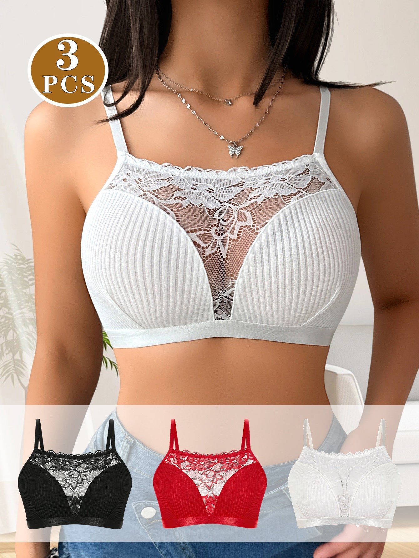 Women's Wireless Bra - 3-Pack Lace, Wireless – view 10