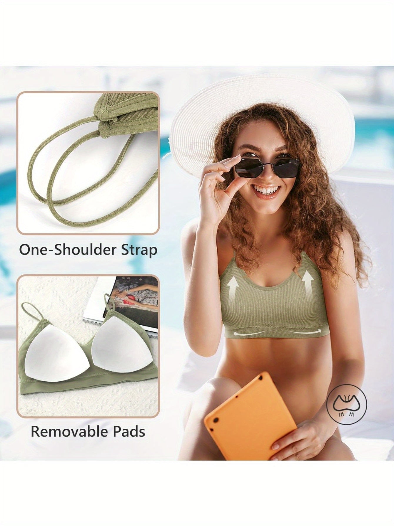 Women's Wireless Bra - Sleeveless – Light Green V-Neck – view 4