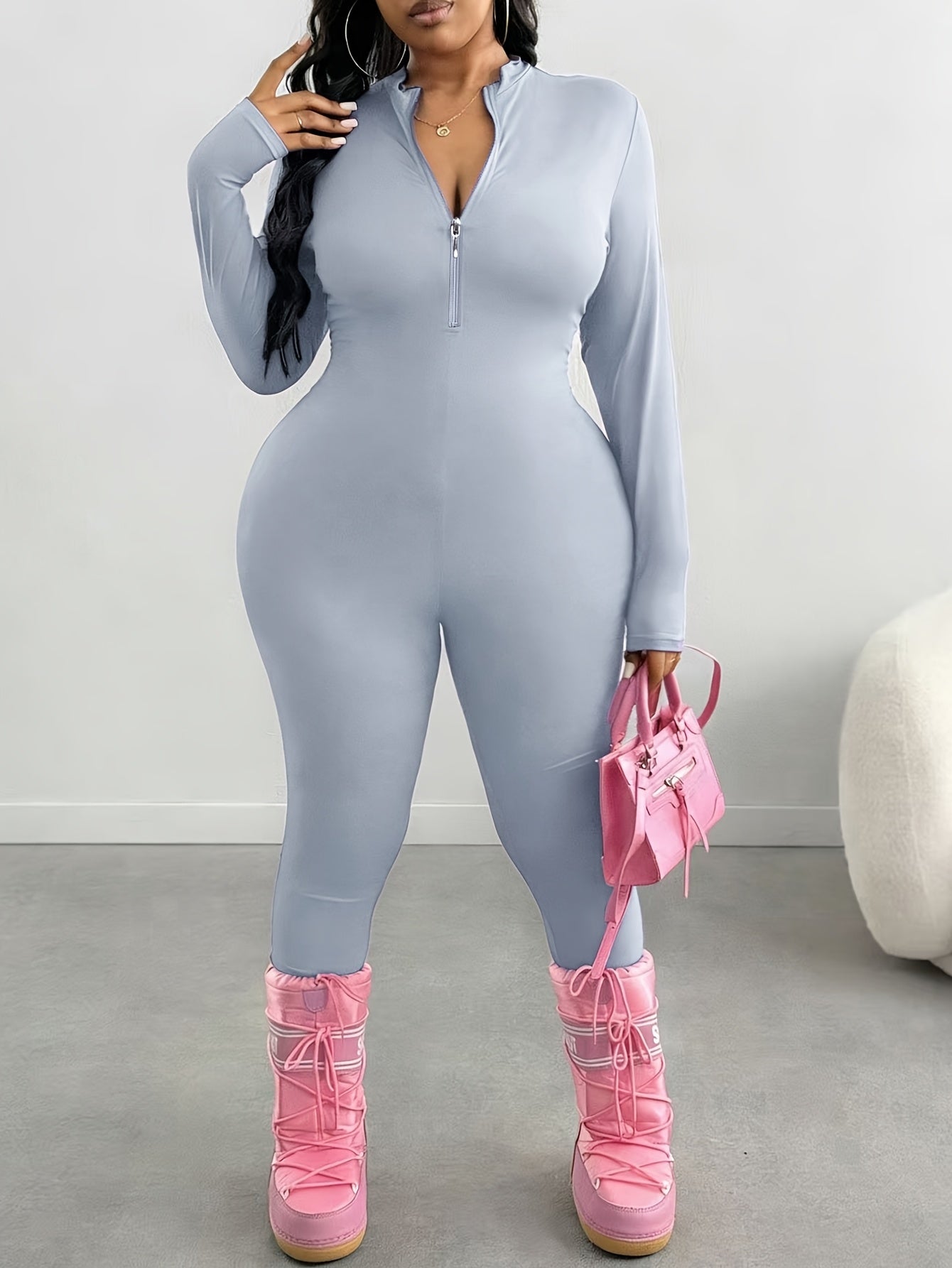 Women's Workout Jumpsuit - Full Length Zip Detail – view 6