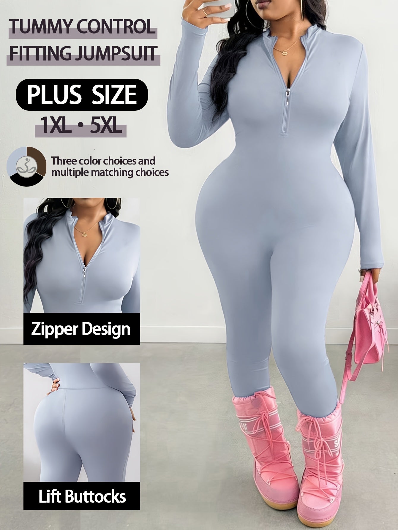 Women's Workout Jumpsuit - Full Length Zip Detail – view 7