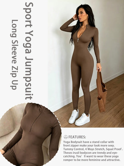 Women's Workout Jumpsuit - Skinny Leg Zip Detail detail view