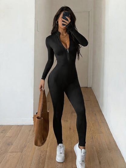 Women's Workout Jumpsuit - Skinny Leg Zip Detail detail view
