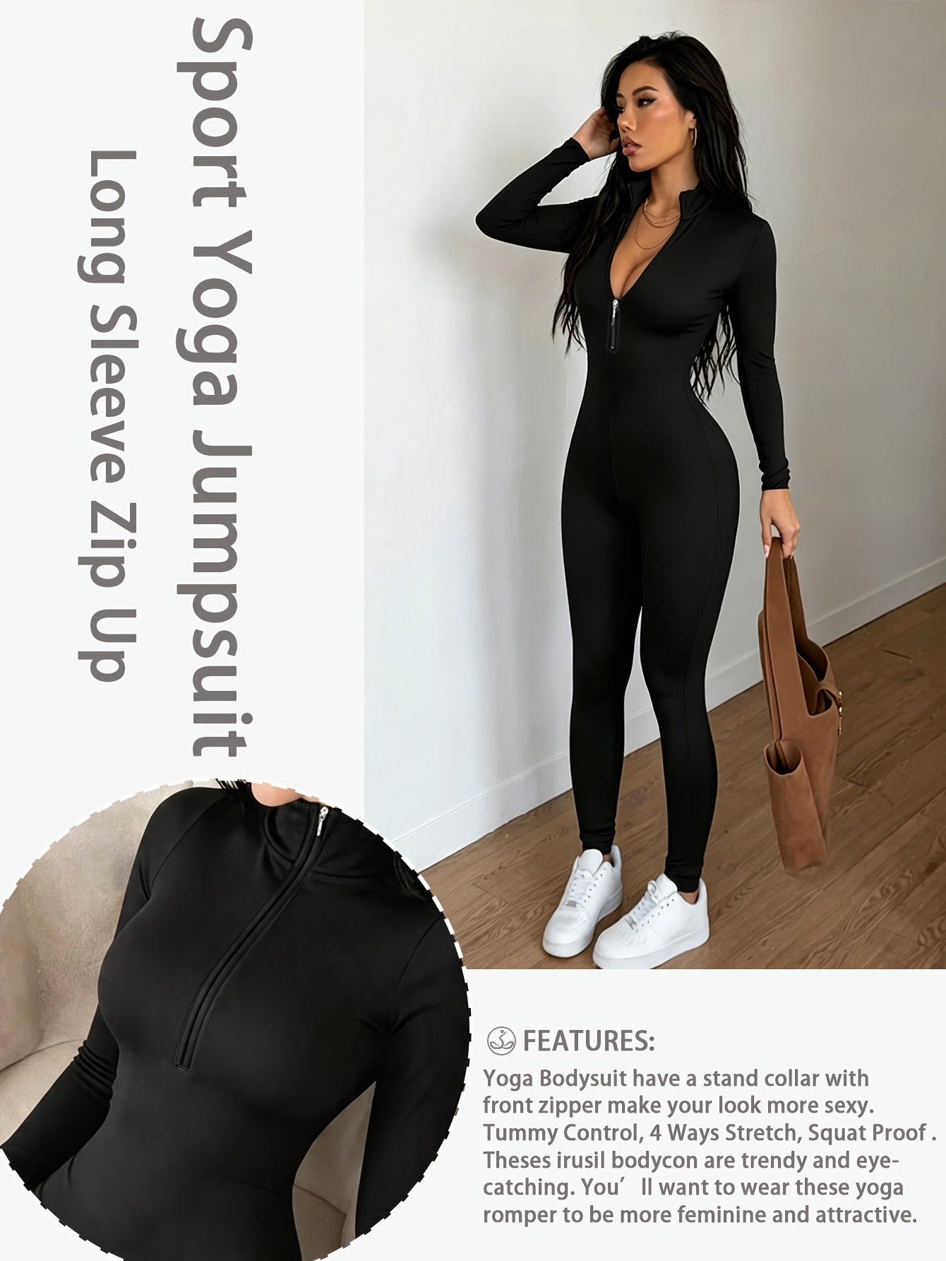 Women's Workout Jumpsuit - Skinny Leg Zip Detail – view 10
