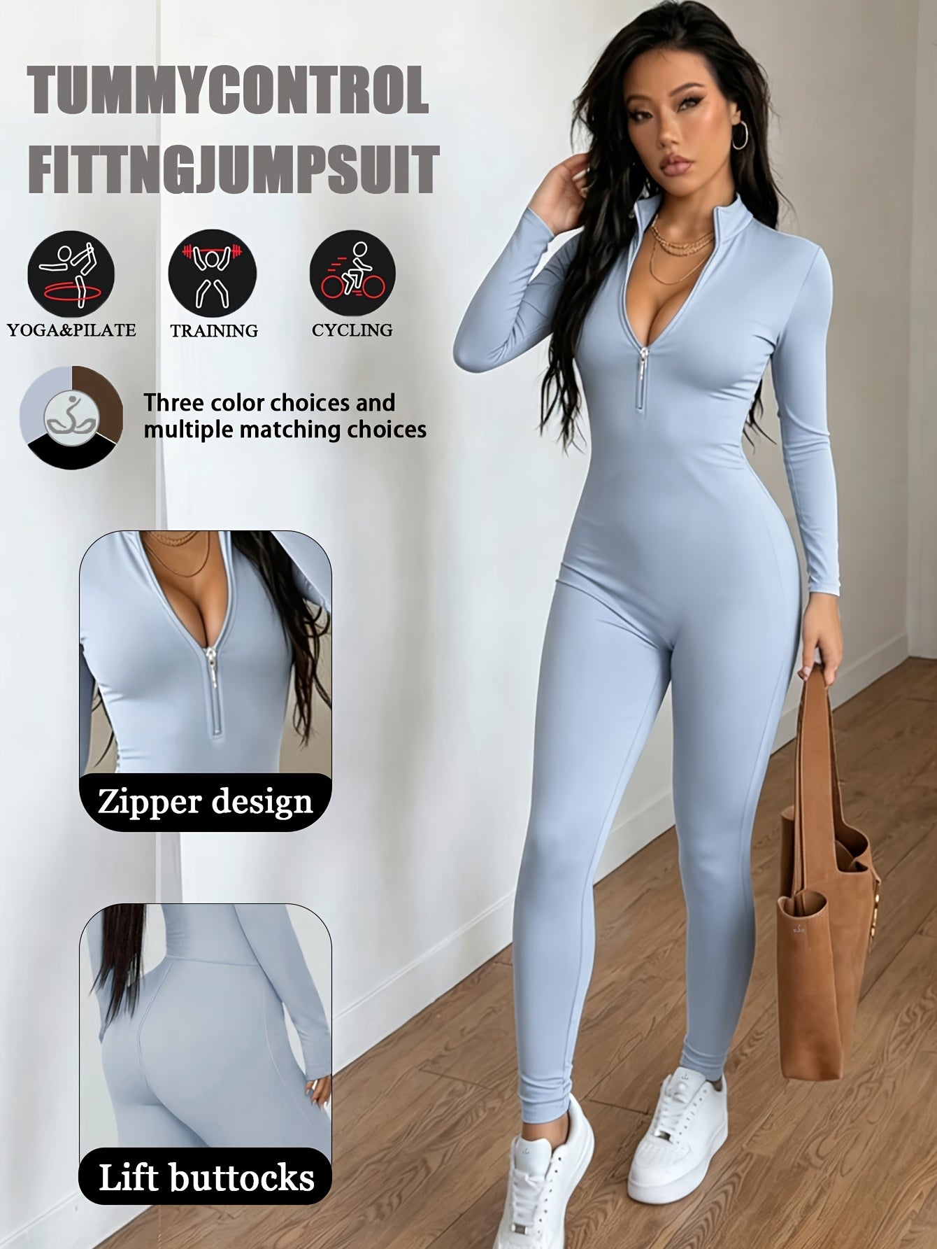 Women's Workout Jumpsuit - Skinny Leg Zip Detail – view 12