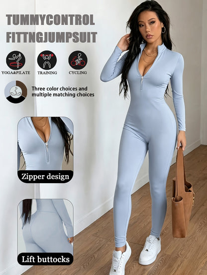 Women's Workout Jumpsuit - Skinny Leg Zip Detail – view 12