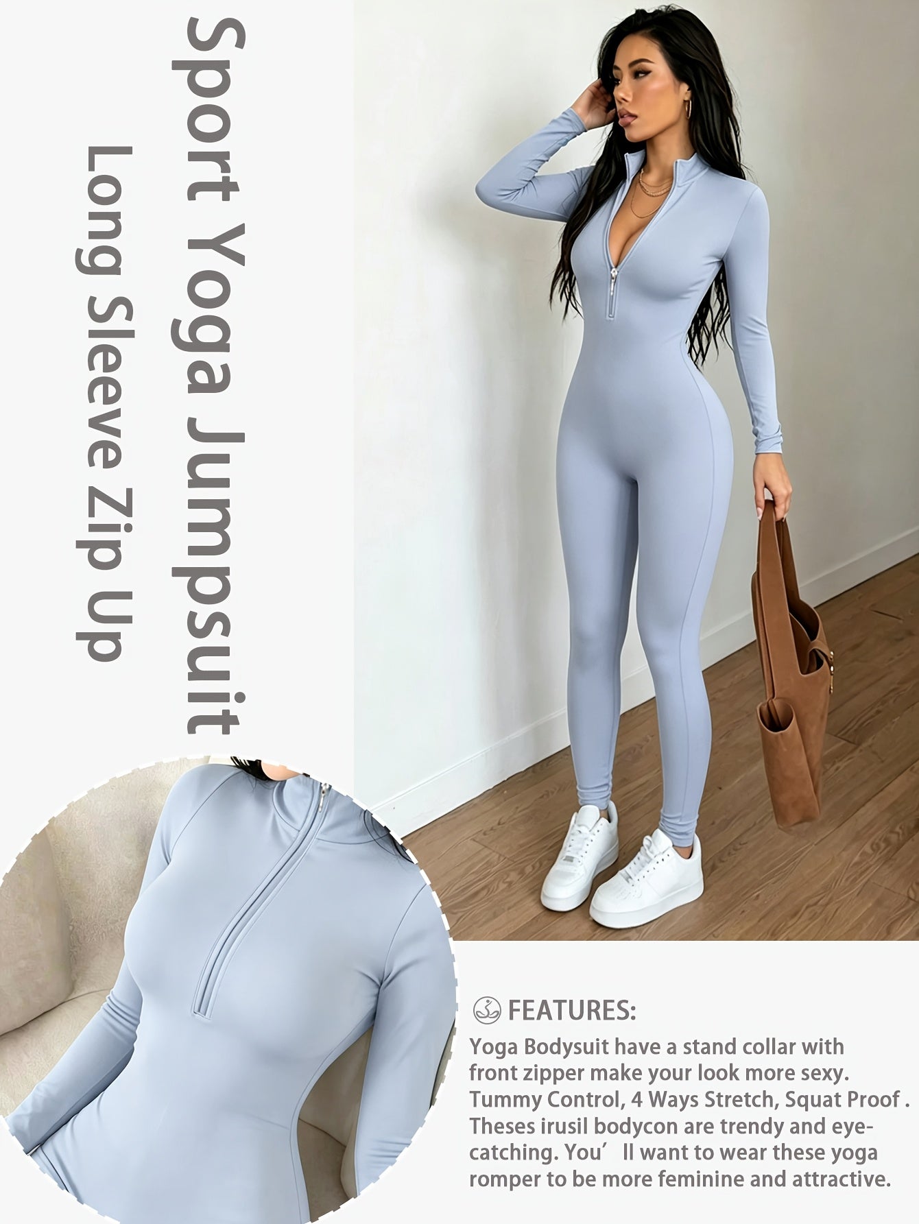 Women's Workout Jumpsuit - Skinny Leg Zip Detail – view 13
