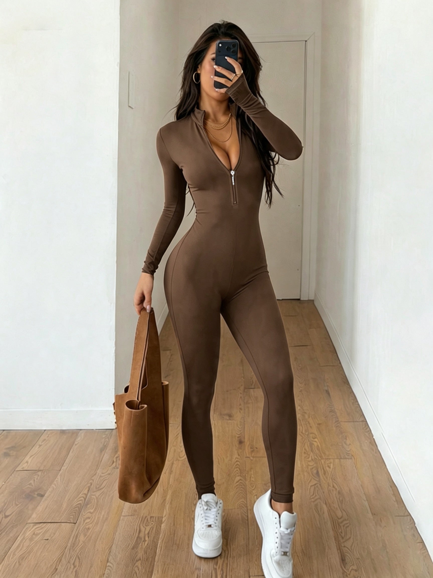 Women's Workout Jumpsuit - Skinny Leg Zip Detail – view 15