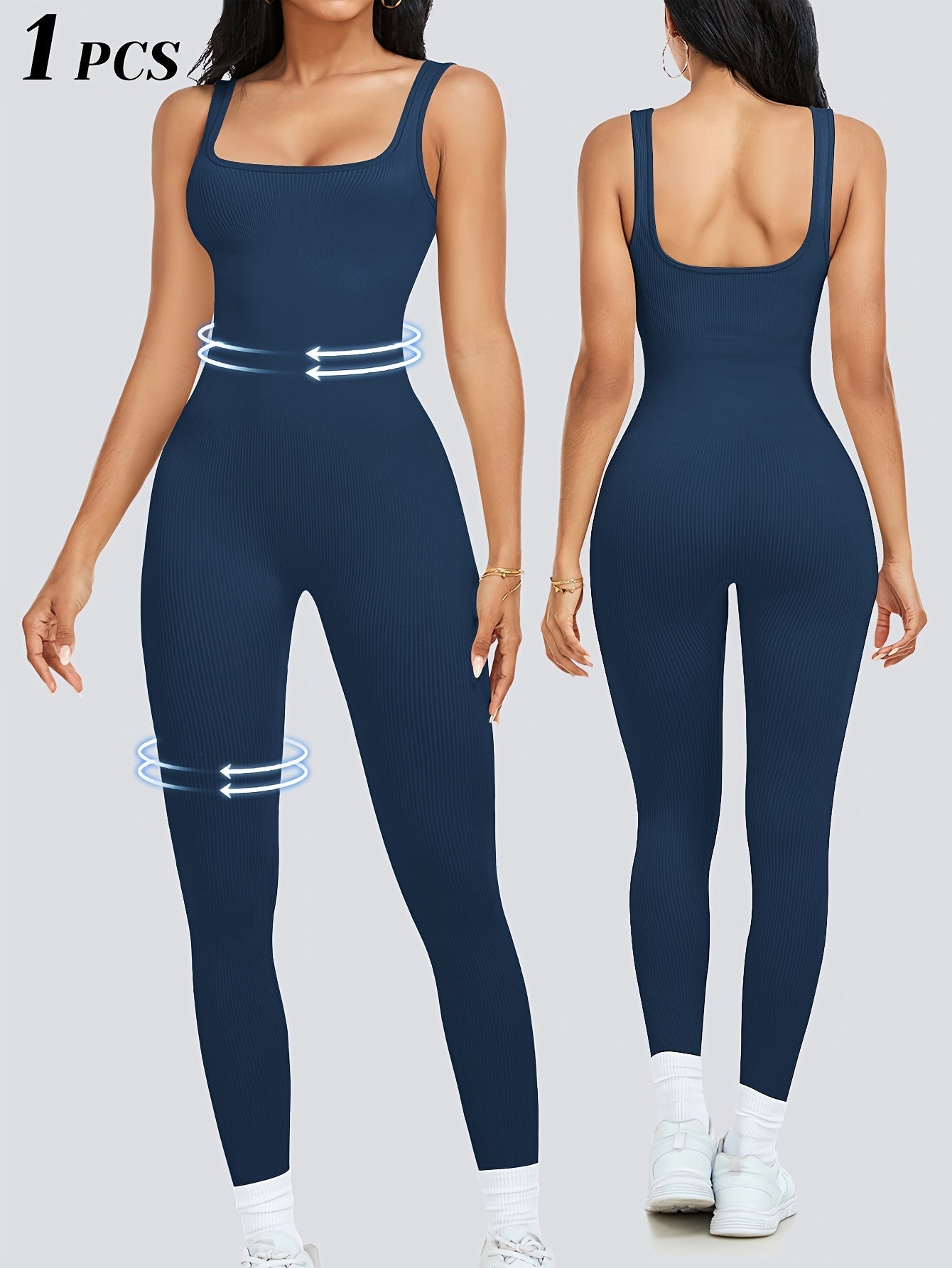 Women's Workout Jumpsuit - Square Neck Full Length – Black option – main product image