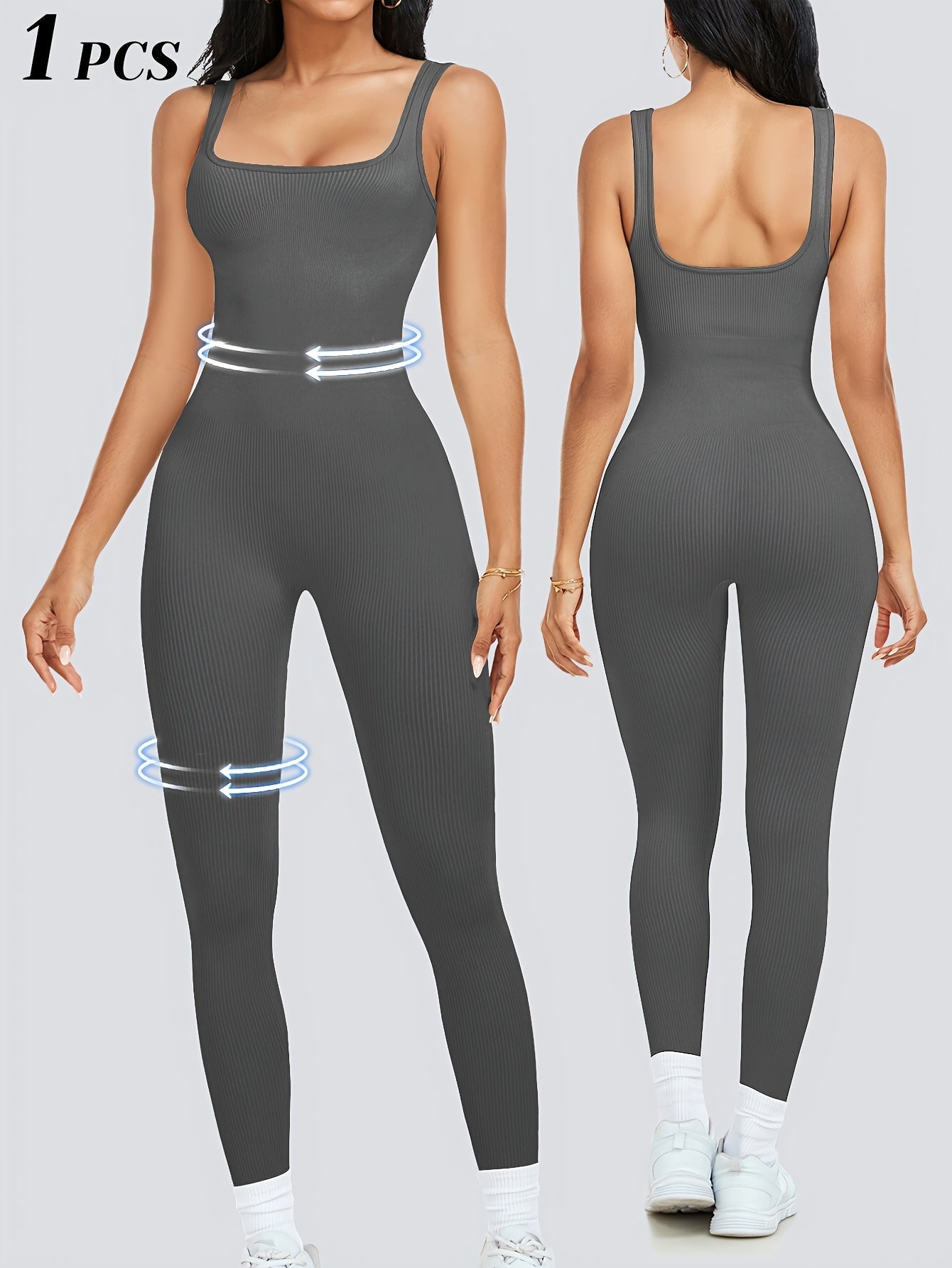Women's Workout Jumpsuit - Square Neck Full Length – Black option – view 10