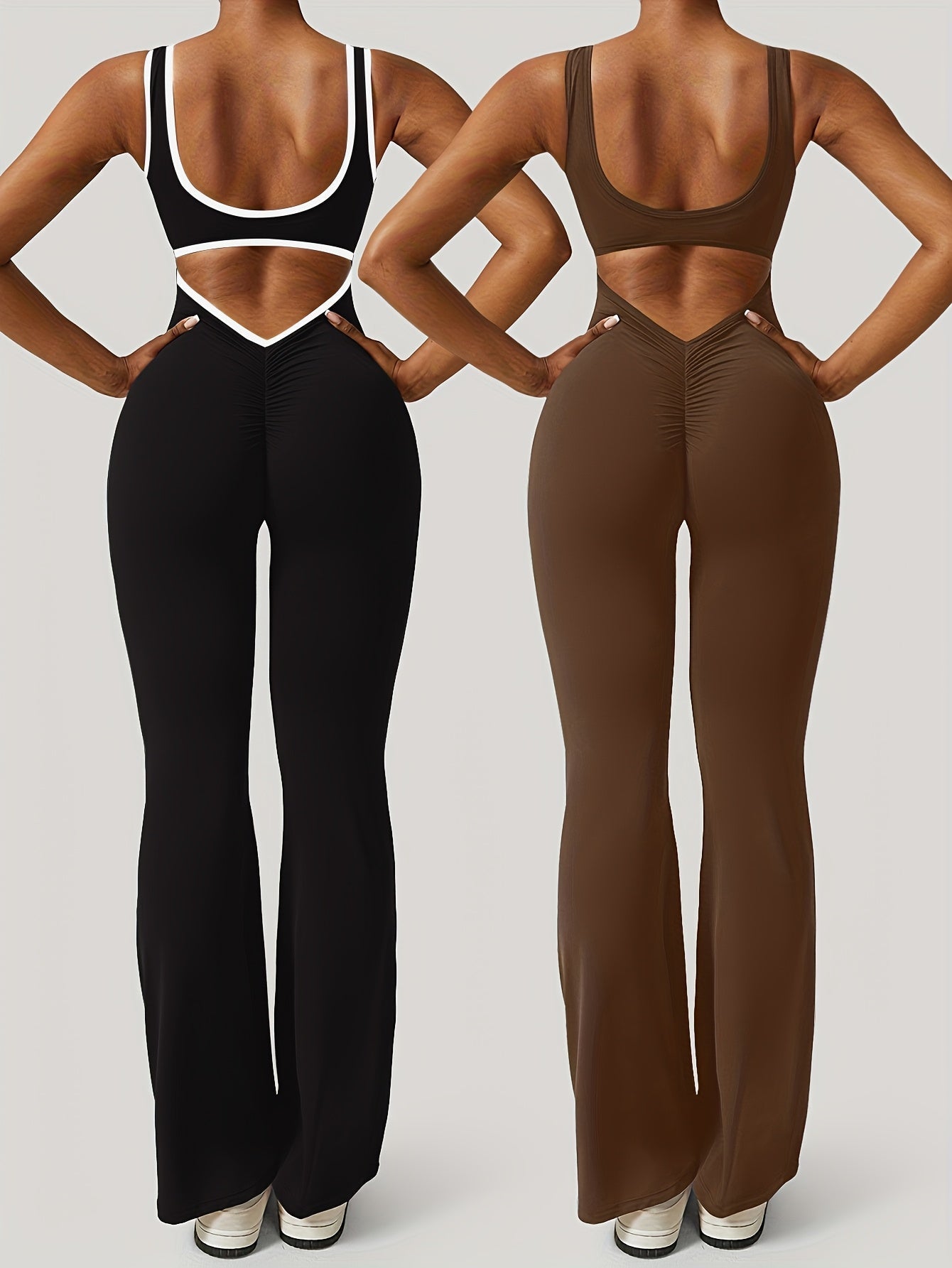 Women's Workout Jumpsuit - Square Neck Wide Leg detail view