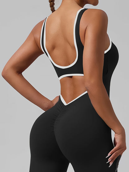 Women's Workout Jumpsuit - Square Neck Wide Leg detail view