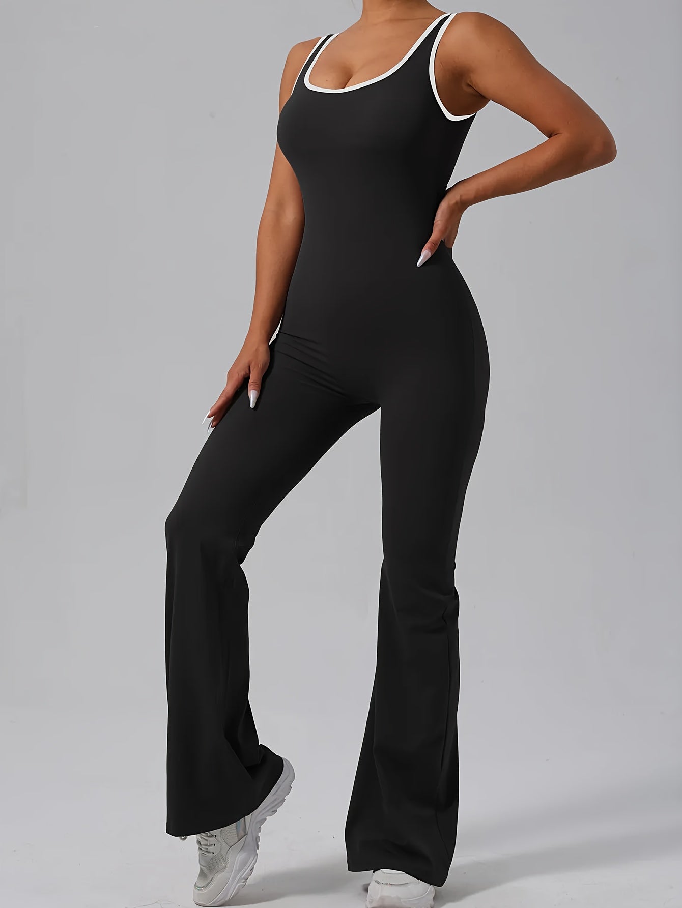 Women's Workout Jumpsuit - Square Neck Wide Leg detail view