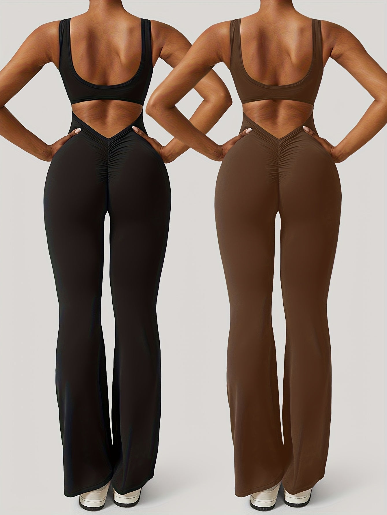 Women's Workout Jumpsuit - Square Neck Wide Leg detail view