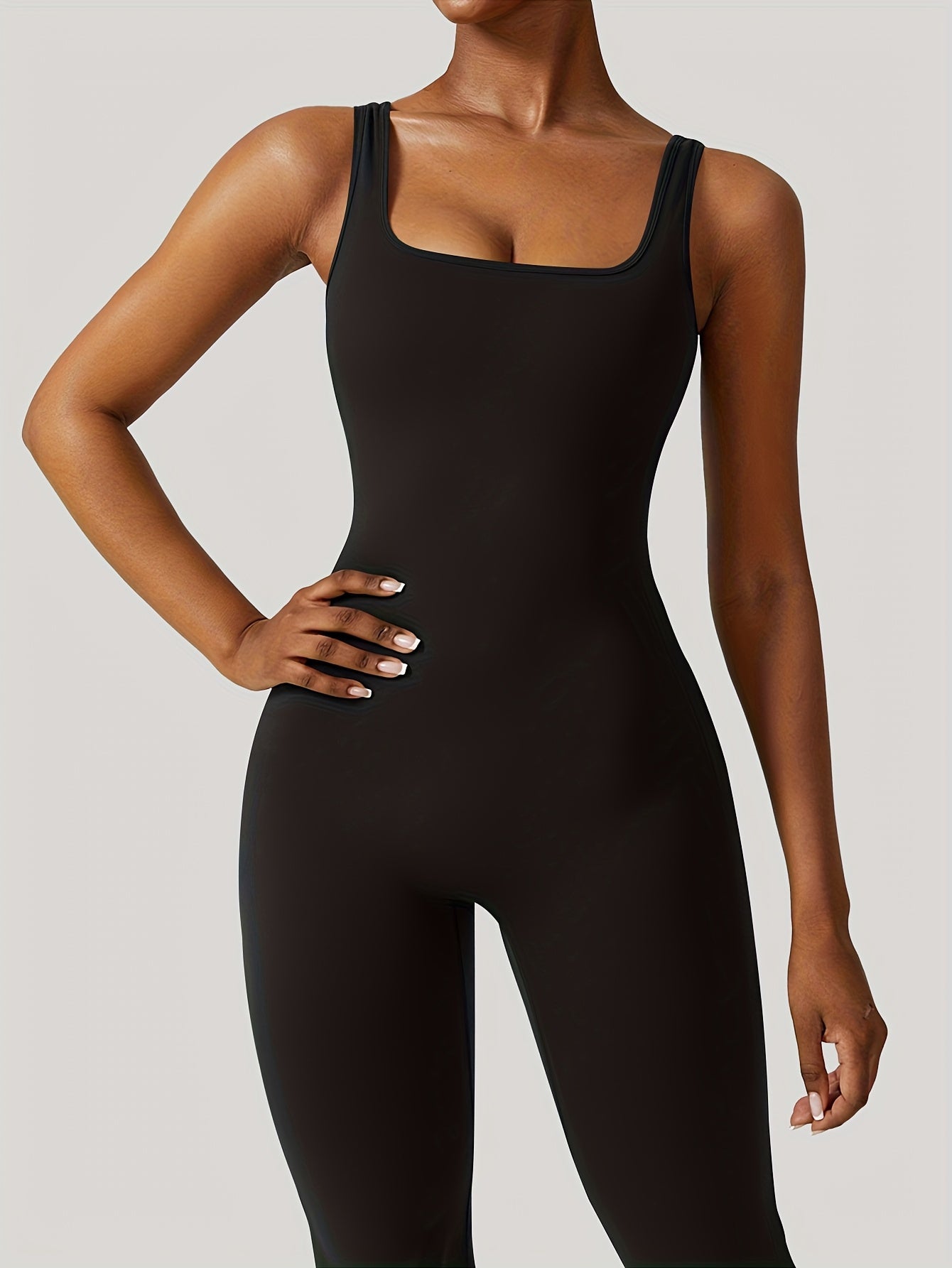Women's Workout Jumpsuit - Square Neck Wide Leg detail view