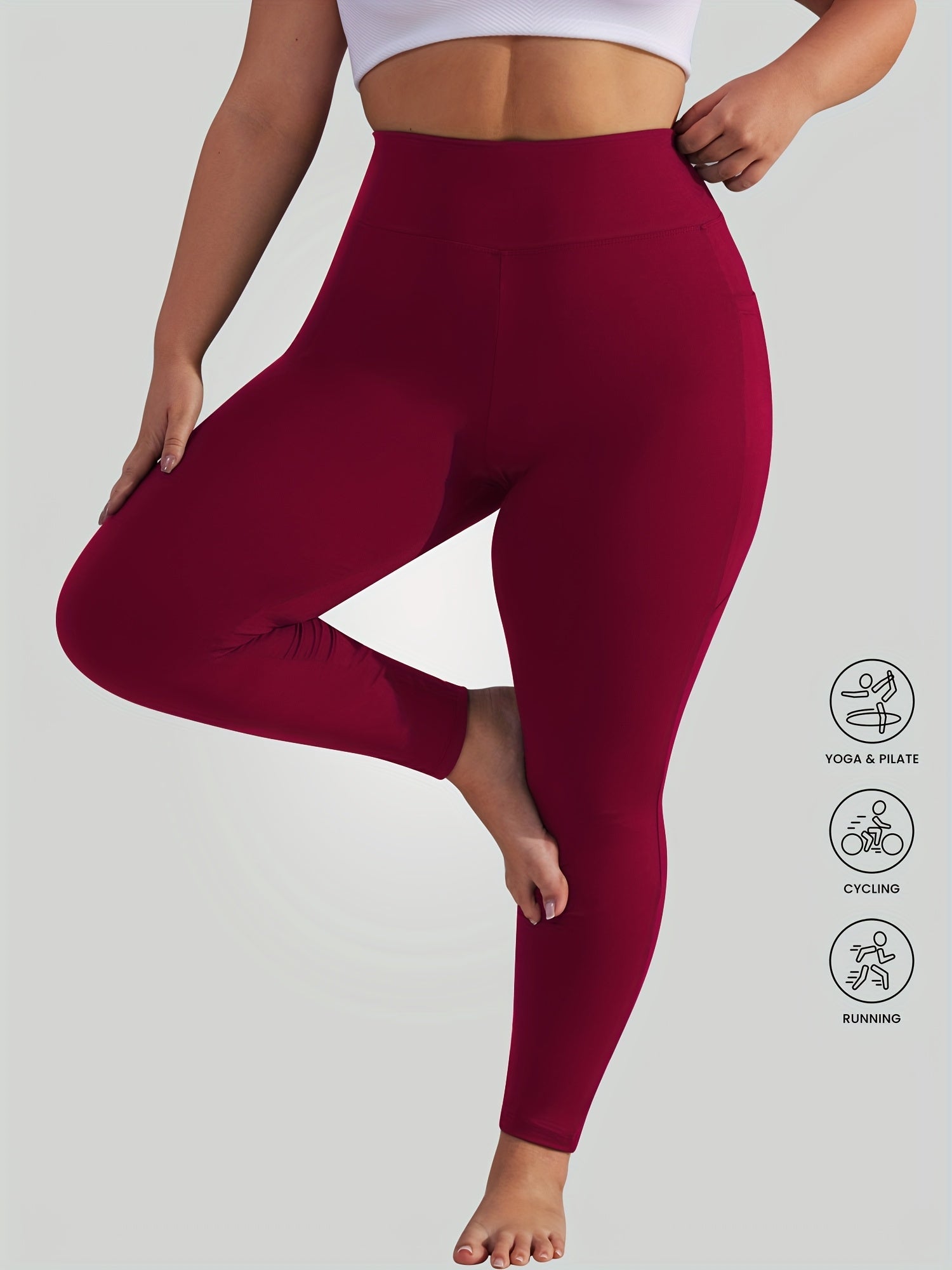 Women's Workout Leggings - 1 Black 1 Navy Blue 1 Wine Red Pockets – view 4