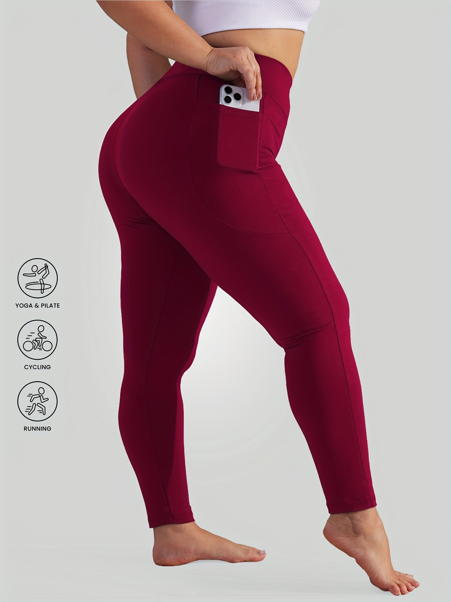 Women's Workout Leggings - 1 Black 1 Navy Blue 1 Wine Red Pockets – view 10