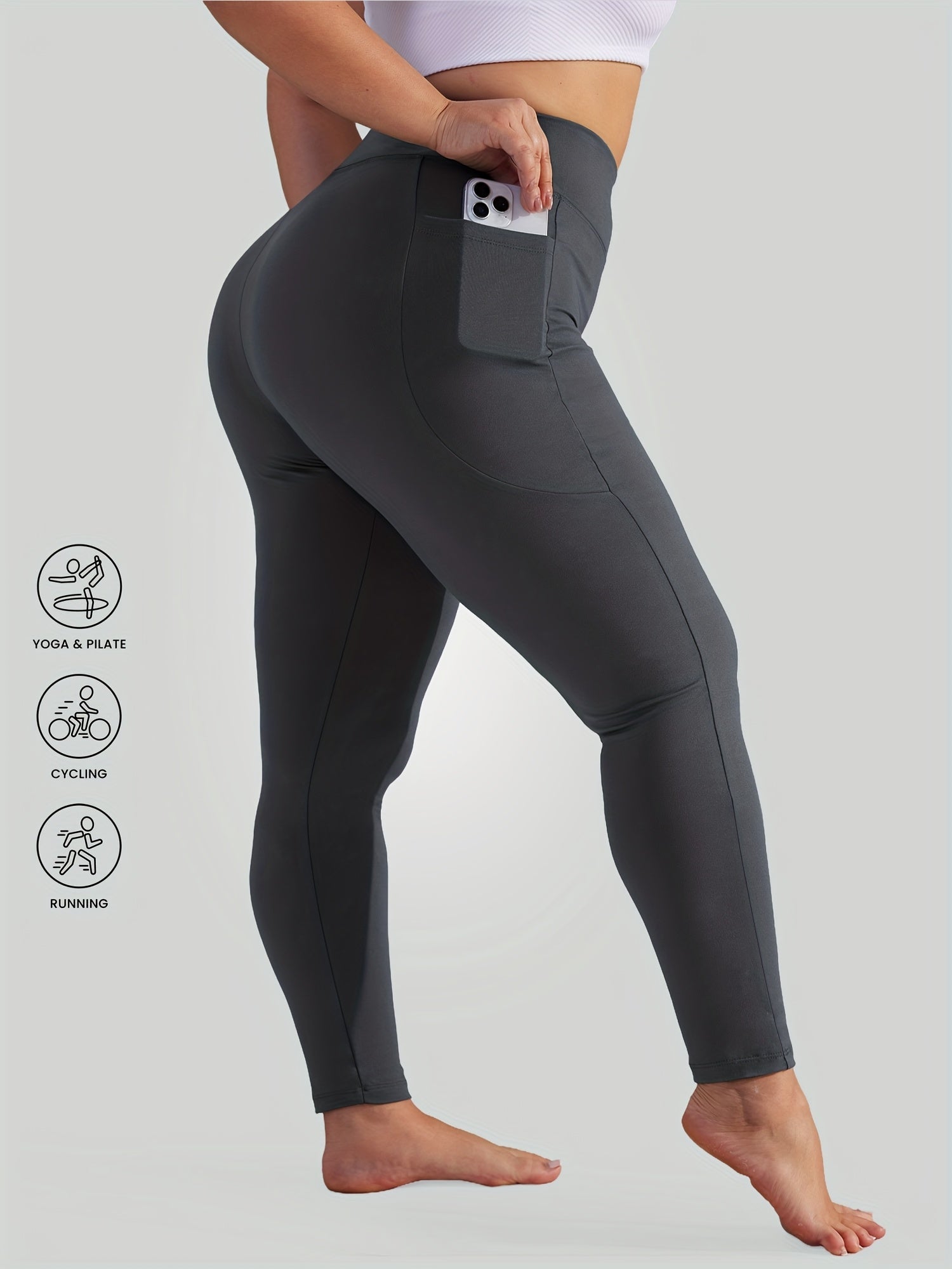 Women's Workout Leggings - 1 Black 1 Navy Blue 1 Wine Red Pockets – view 12