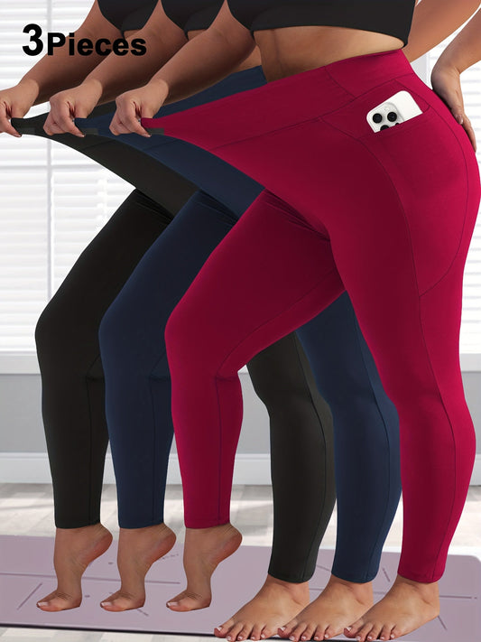 Women's Workout Leggings - 1 Black 1 Navy Blue 1 Wine Red Pockets – Black option – main product image