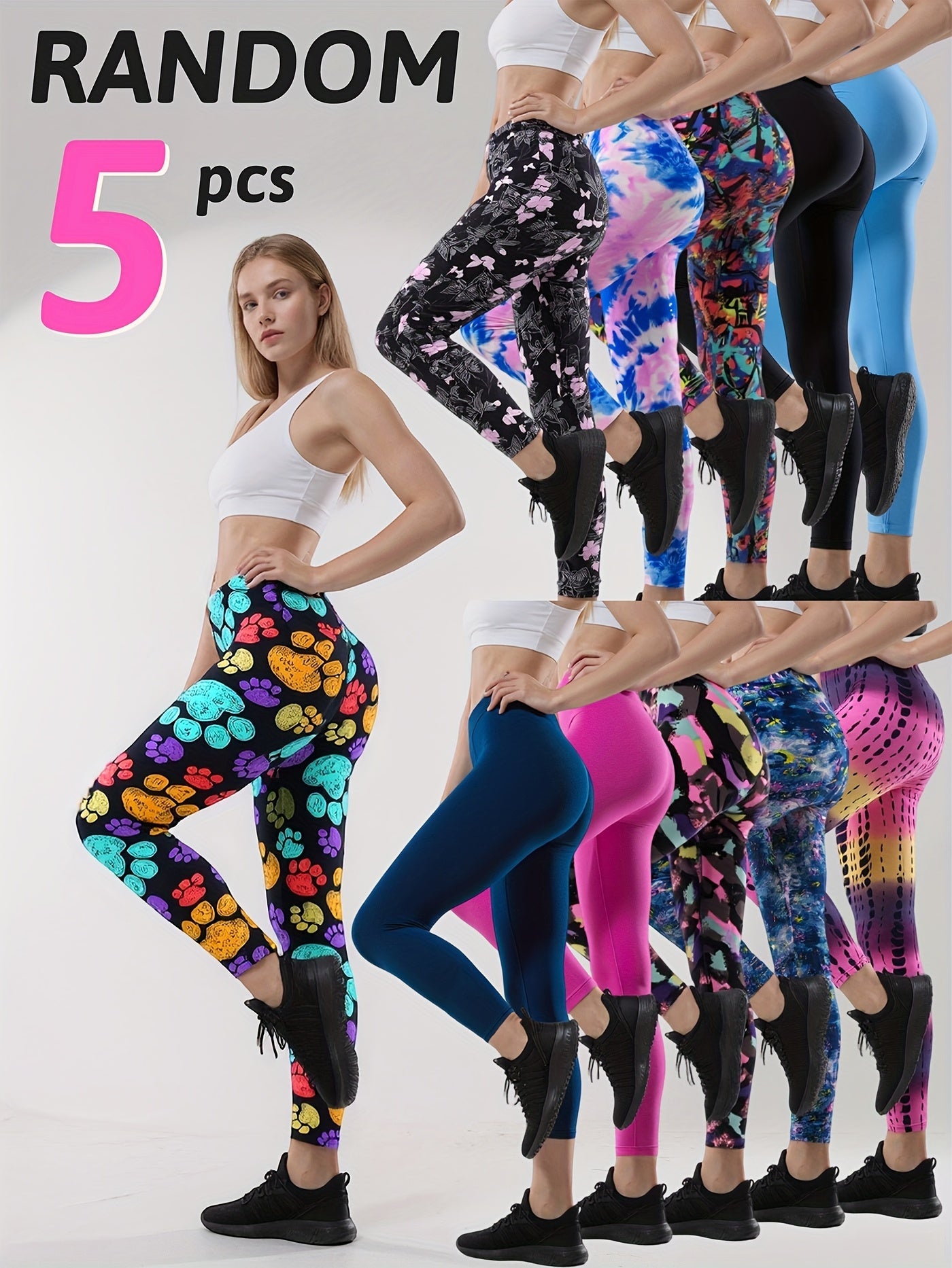 Women's Workout Leggings - 5-Pack Elastic Waist detail view