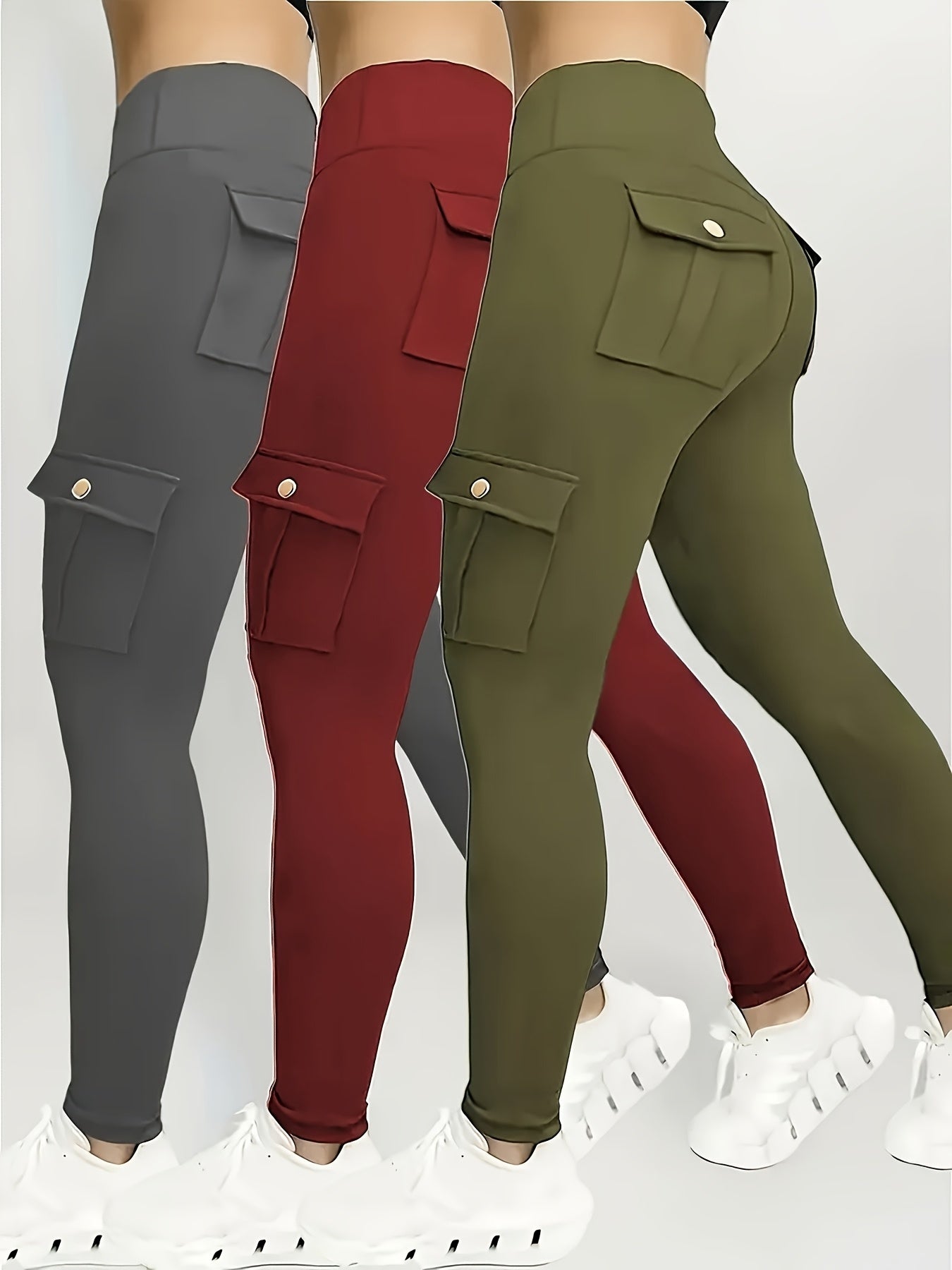 Women's Workout Leggings - Army Green+Army Green+Army Green Pockets – Green option – view 2