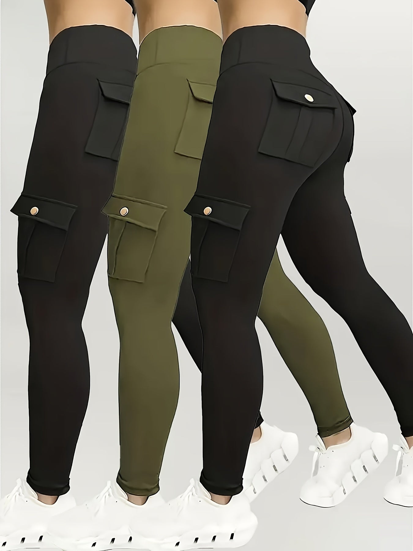 Women's Workout Leggings - Army Green+Army Green+Army Green Pockets – Green option – view 3