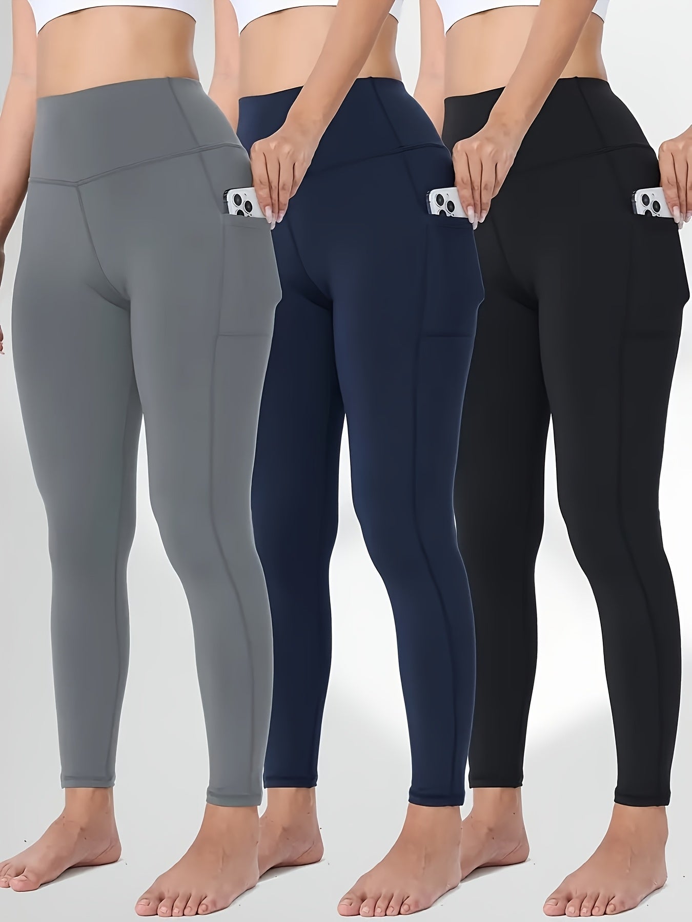 Women's Workout Leggings - Black And White + Black And White + Black And White Pockets – Black option – main product image