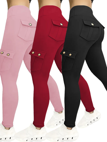 Women's Workout Leggings - Black+Blue+Burgundy Pockets – Black option – main product image