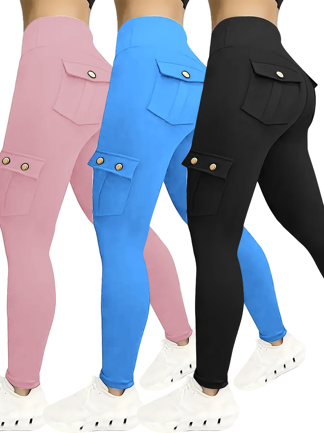 Women's Workout Leggings - Black+Blue+Burgundy Pockets detail view
