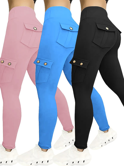 Women's Workout Leggings - Black+Blue+Burgundy Pockets detail view