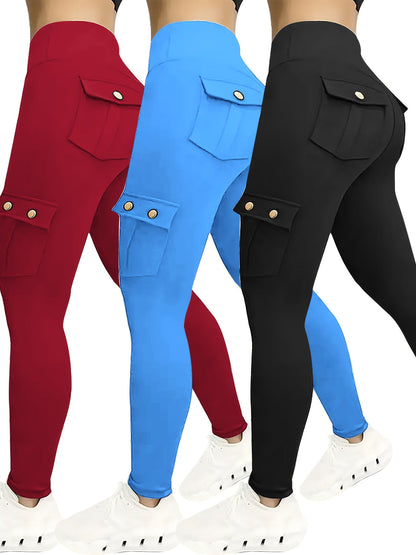 Women's Workout Leggings - Black+Blue+Burgundy Pockets – Black option – view 5