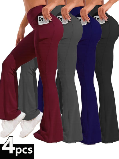 Women's Workout Leggings - Black + Burgundy + Gray + Navy Blue Pockets detail view