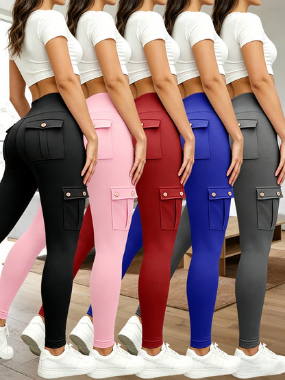 Women's Workout Leggings - Black+Gray+Blue+Pink+Red Pockets – Black option – main product image