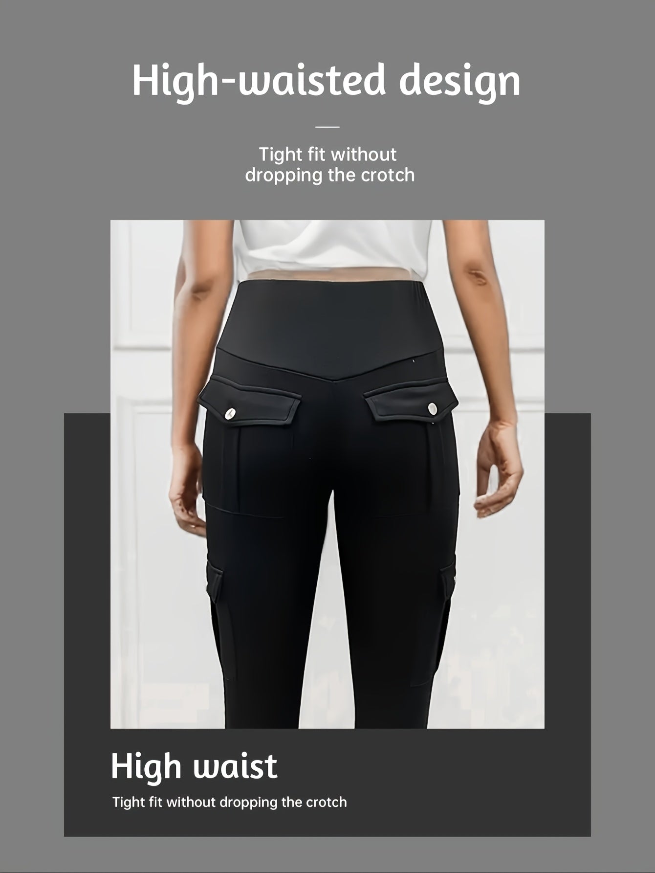 Women's Workout Leggings - Black+Gray+Green Pockets – view 4